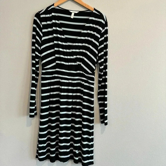 Soma Dresses & Skirts - Soma Dress Faux Wrap Striped Long Sleeve V Neck Soft Stretch Comfy M